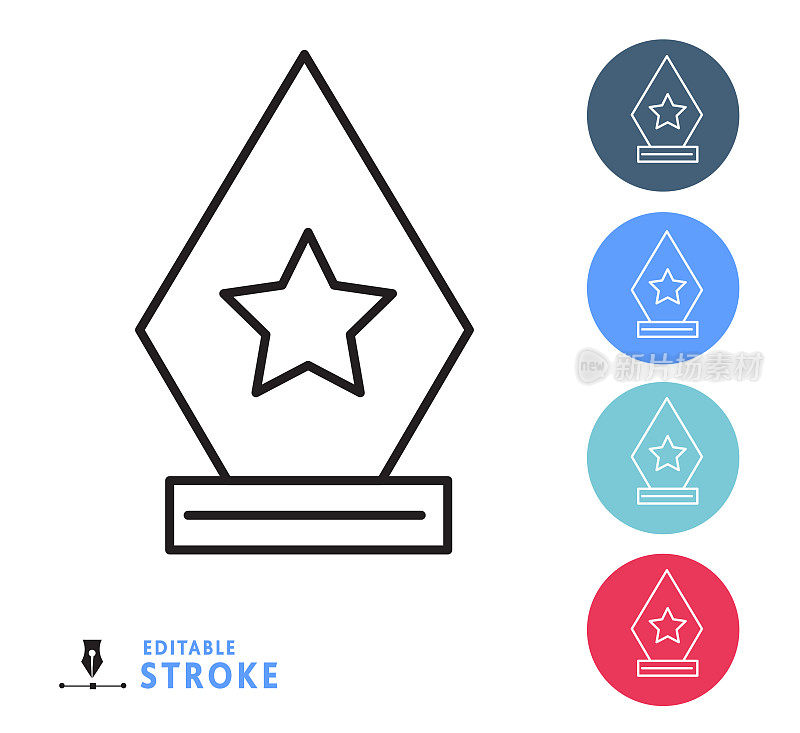 奖项奖杯和获奖主题细线图标设置可编辑的笔触
