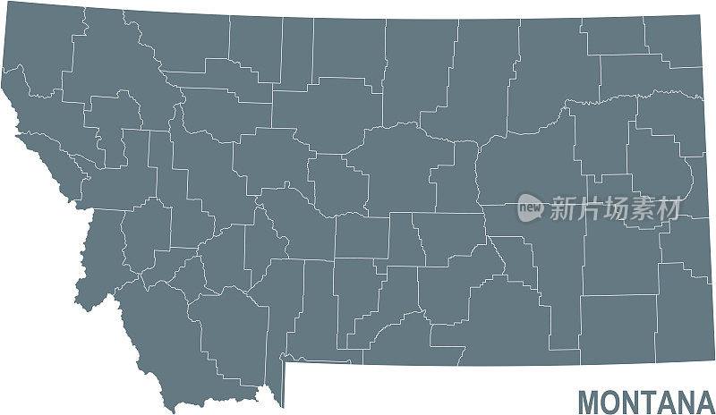 蒙大拿基本地图，包括边界线