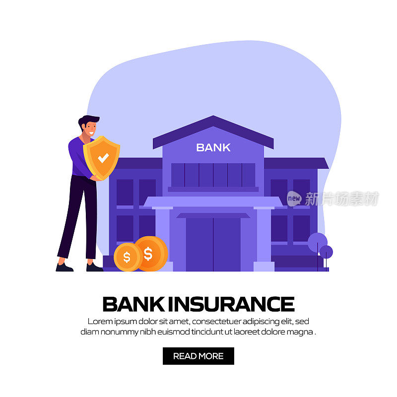 银行保险概念矢量插图网站横幅，广告和营销材料，在线广告，社交媒体营销等。