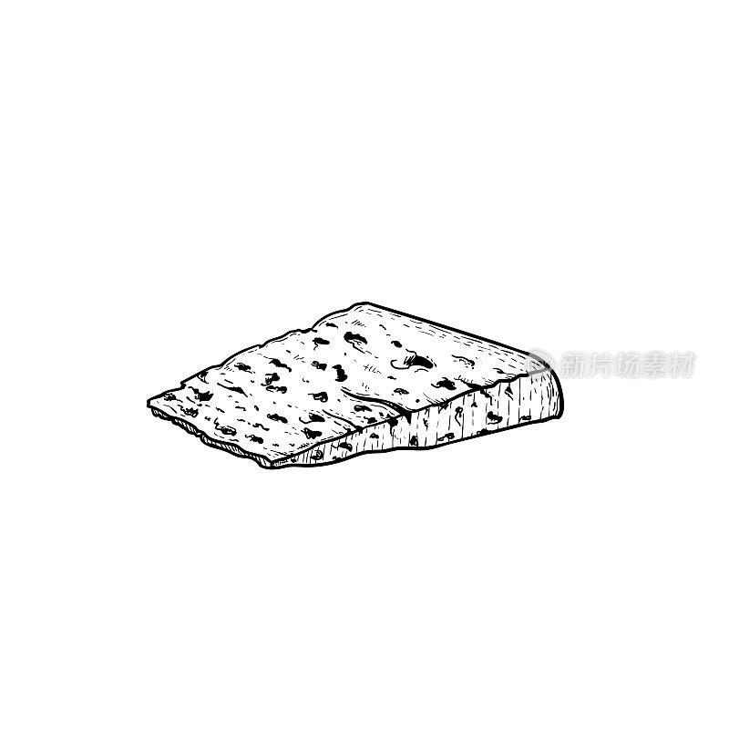 戈尔根朱勒干酪蓝奶酪。手绘意大利当地传统蓝奶酪速写写真。矢量插图孤立在白色上。