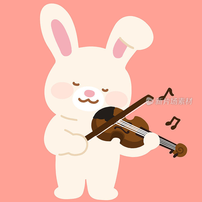 可爱的小白兔拉着平色的小提琴