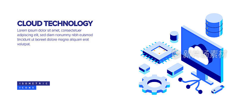 云技术等距网页横幅概念与三维设计