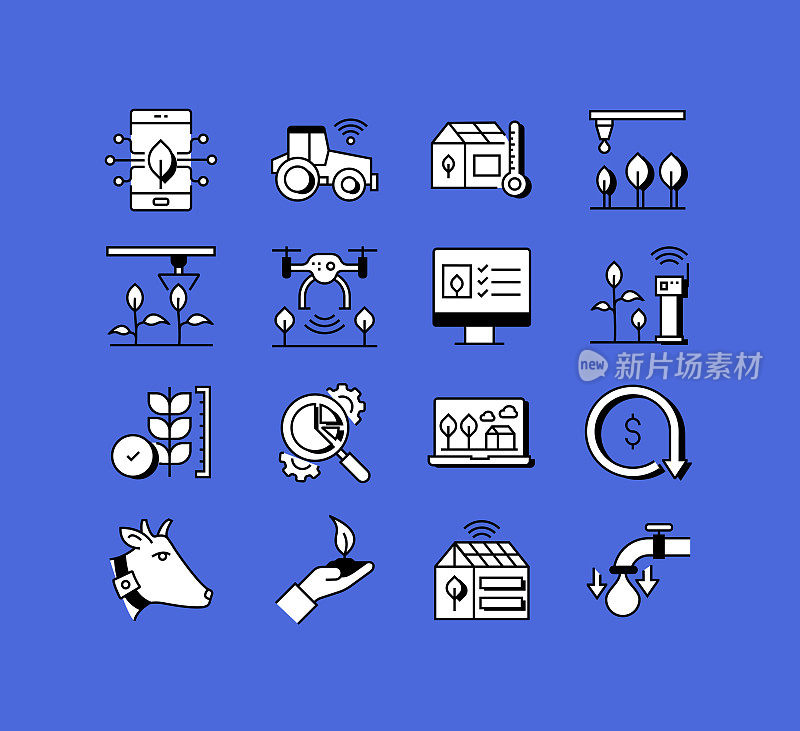 智能农场相关图标向量收集。现代风格符号向量插图