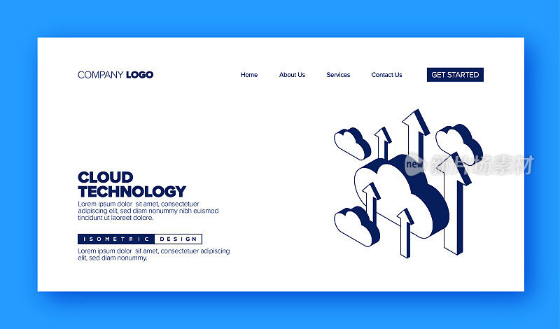云技术等距网页横幅概念与三维设计
