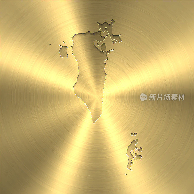 巴林地图上的黄金背景-圆形拉丝金属纹理