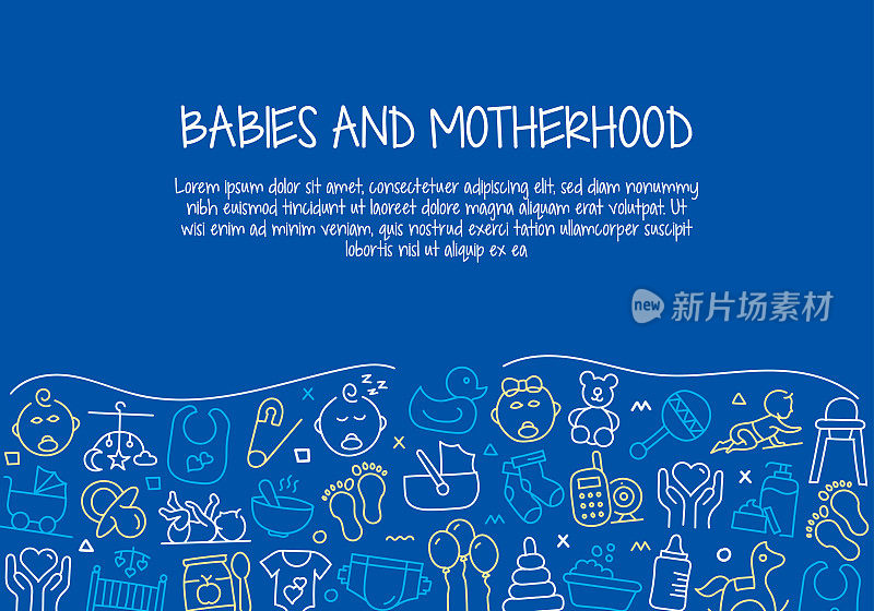 婴儿和母亲相关的手绘横幅设计矢量插图