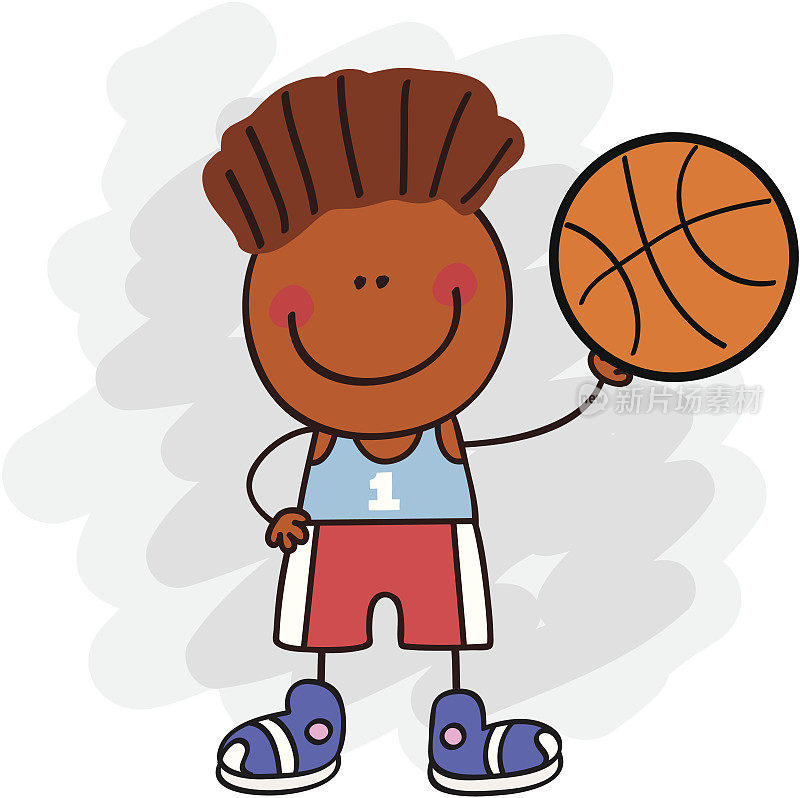 快乐黑人篮球运动员孩子卡通插图