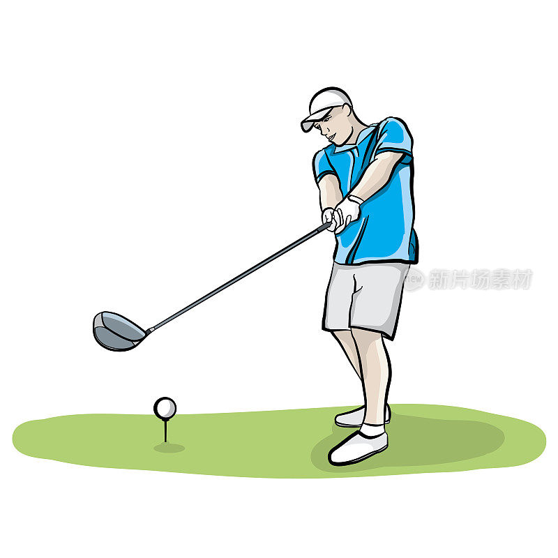 高尔夫球手挥棒手绘插图