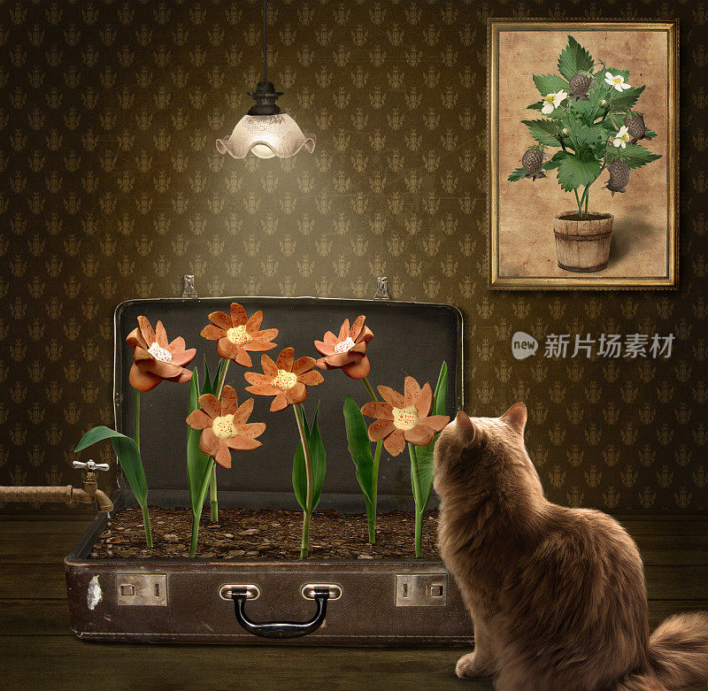 猫和香肠花。
