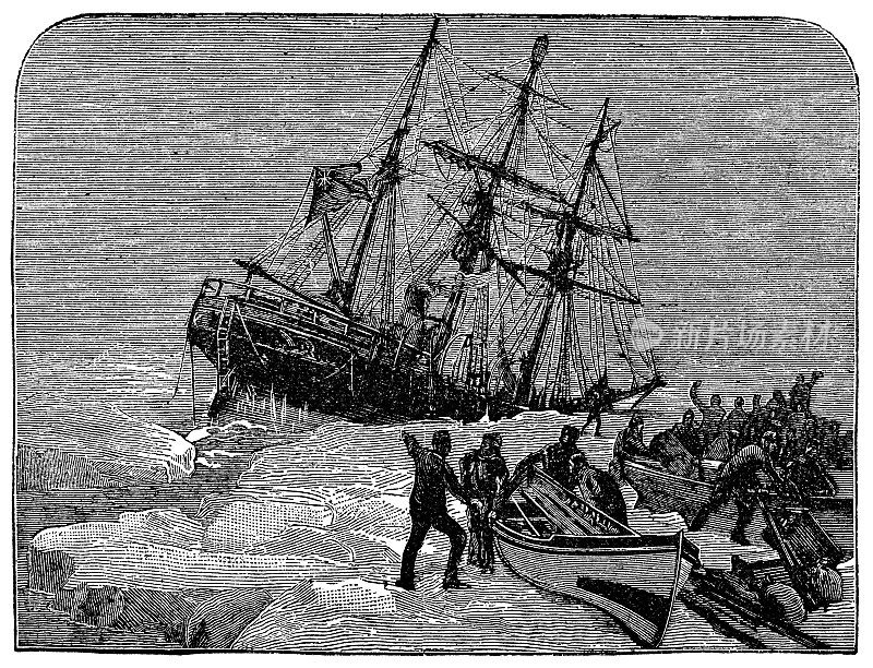 维多利亚时代搁浅的北极探险队的雕刻