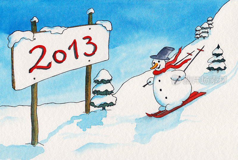 带2013标志的下坡雪人