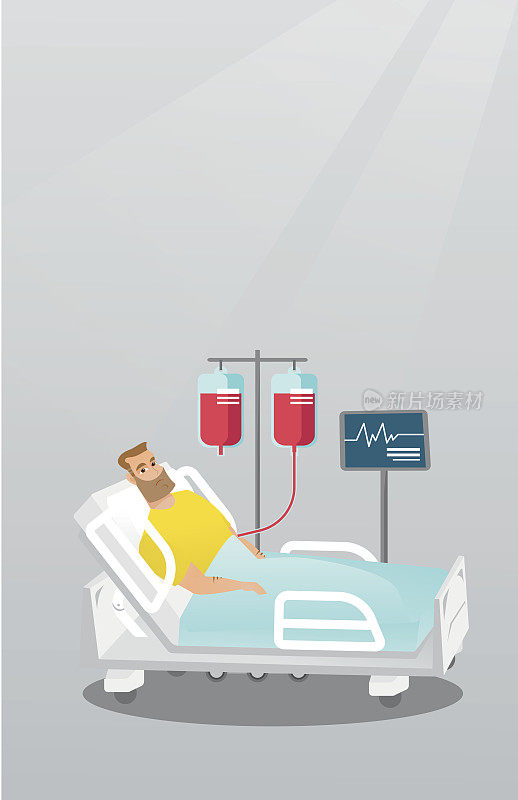 男子躺在医院病床矢量插图