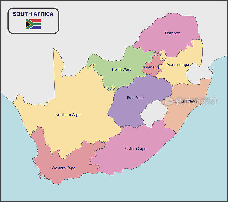 带有名字的南非政治地图