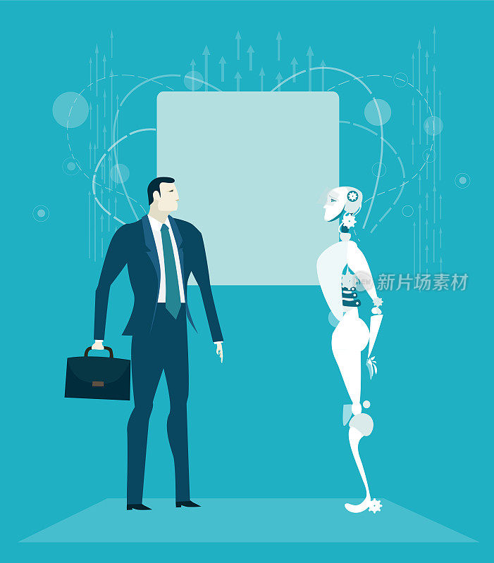 机器人过程自动化，RPA概念。商业的新纪元。人类与机器人