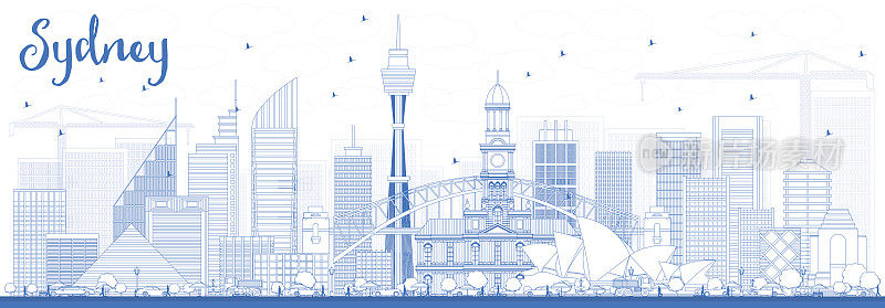 用蓝色建筑勾勒出悉尼和澳大利亚的天际线。