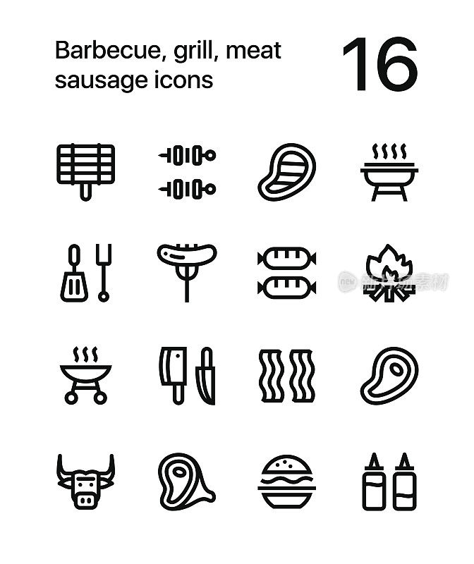 烧烤，烤肉，肉，香肠图标的网页和移动设计包1