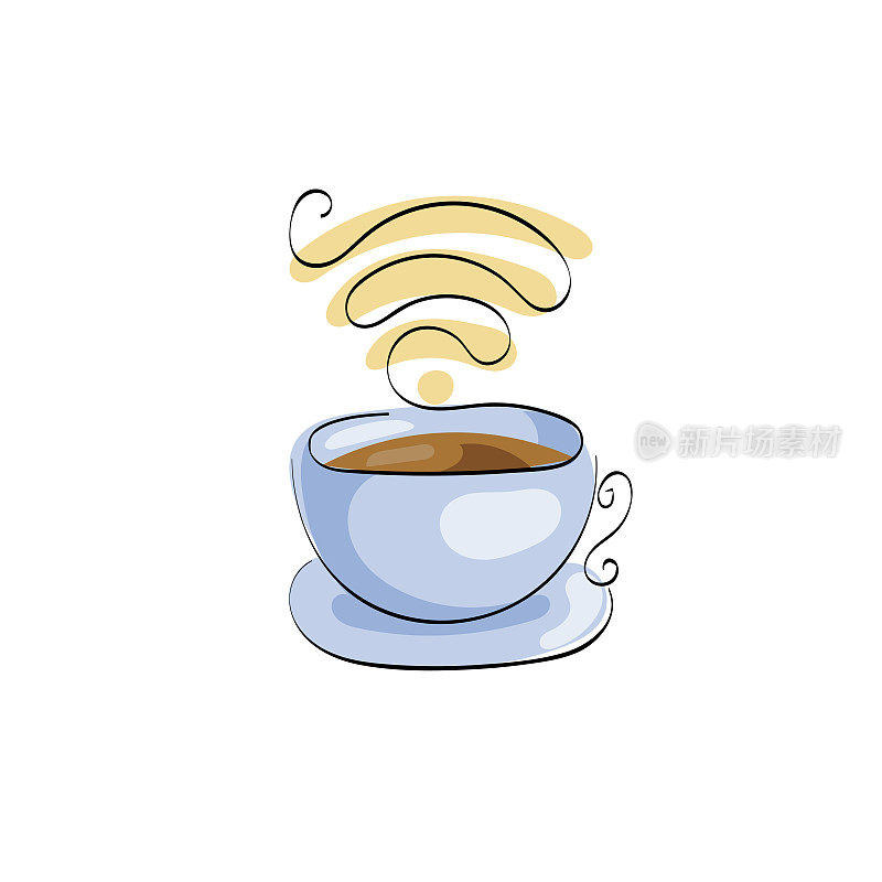 一杯咖啡或茶。街头咖啡厅免费WiFi