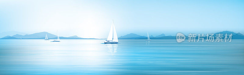 矢量蓝色的大海和游艇。