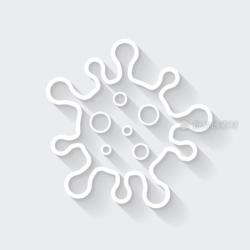 冠状病毒细胞(COVID-19)。图标与空白背景上的长阴影-平面设计