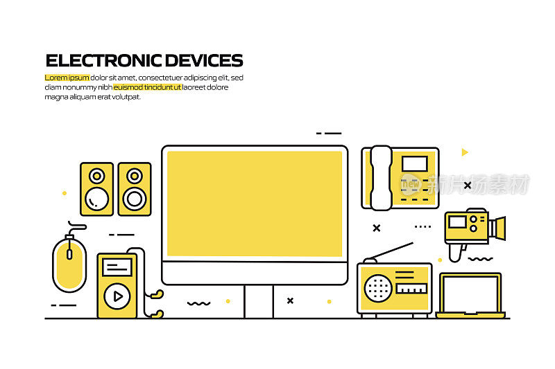 电子设备概念，线风格矢量插图