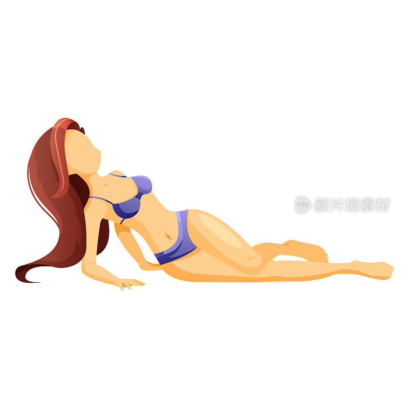 一个穿着泳衣的女孩躺在沙滩上。在海上休息。