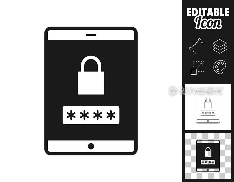 有密码的平板电脑。图标设计。轻松地编辑