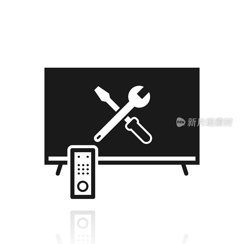 电视设置-工具。白色背景上反射的图标