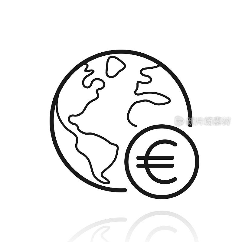 地球上有欧洲标志。白色背景上反射的图标