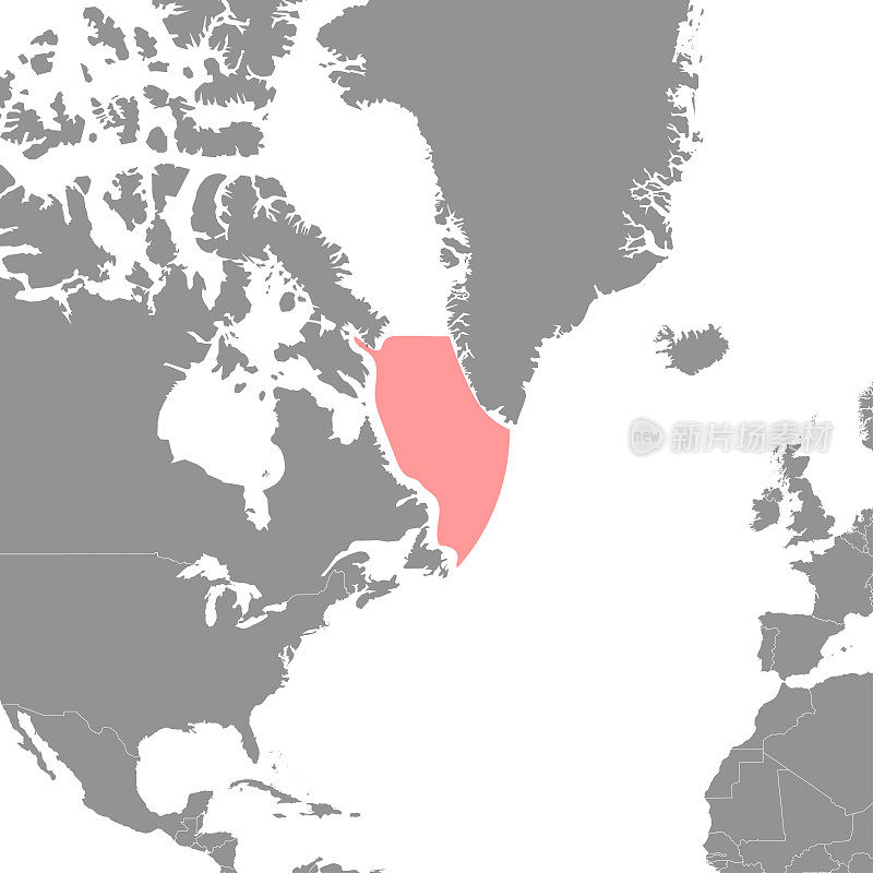拉布拉多海在世界地图上。矢量插图。