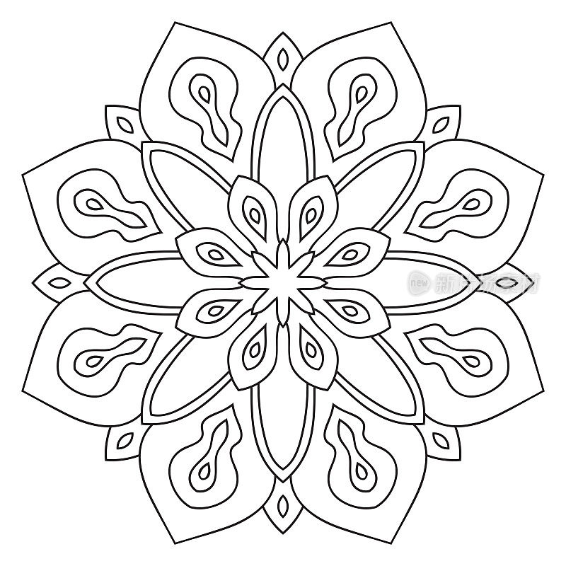 可爱的曼荼罗。白色背景上孤立的观赏圆形涂鸦花。