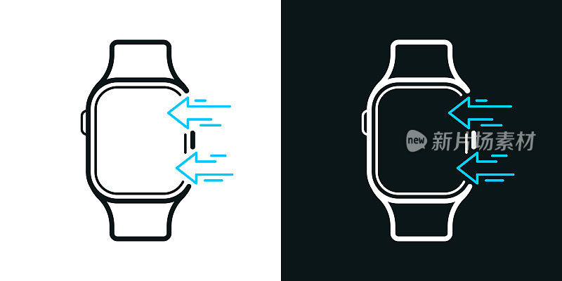 发送到智能手表。黑色或白色背景上的双色线条图标-可编辑笔触