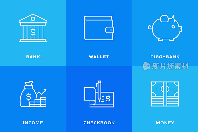 货币相关的矢量线图标。轮廓符号集合