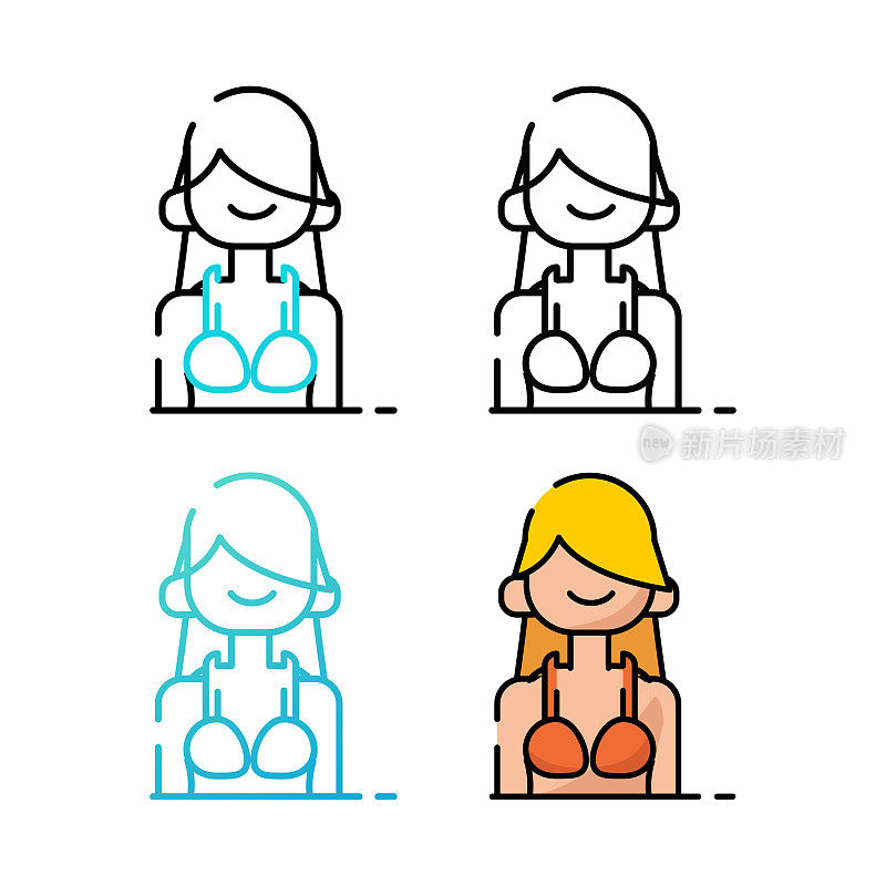 女人海滩图标设计在四个变化的颜色