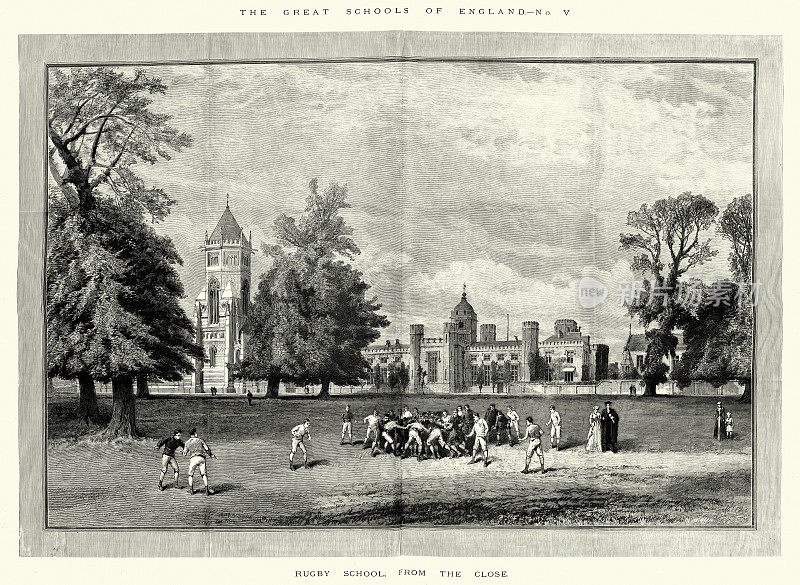 19世纪90年代,维多利亚体育史,拉格比学校前,男孩们正在玩橄榄球