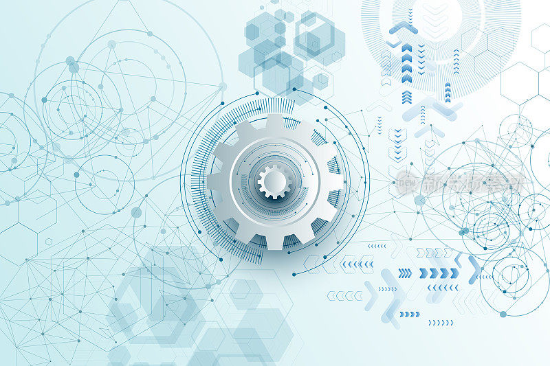 机械工程技术矢量抽象背景，控制论抽象与创新工业方案。股票插图