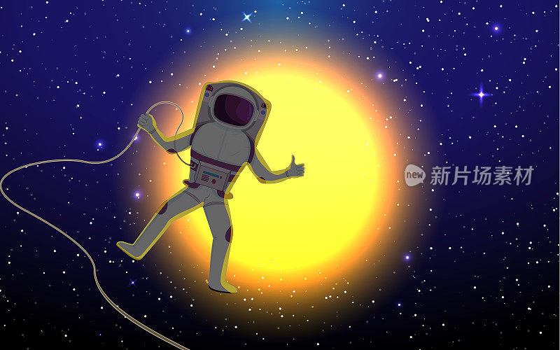 宇航员站在太阳前。