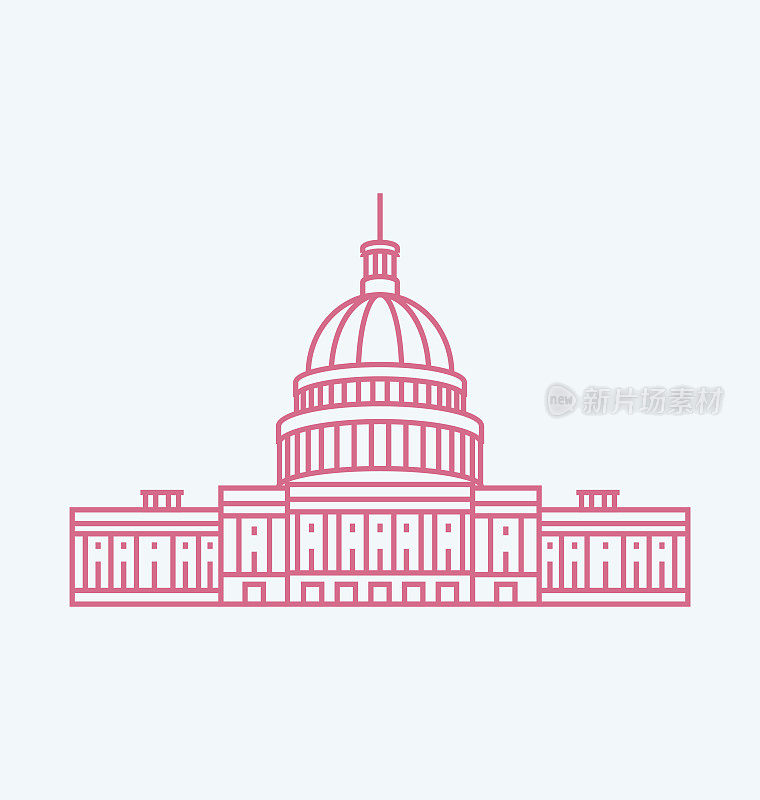 美国国会彩色线条插图