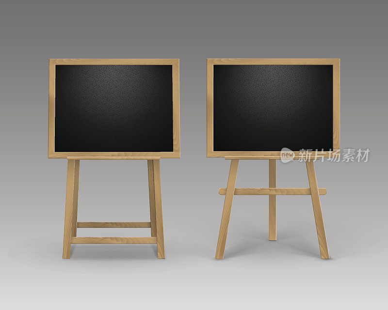 矢量木画架与模拟的空白空白的黑色黑板的背景