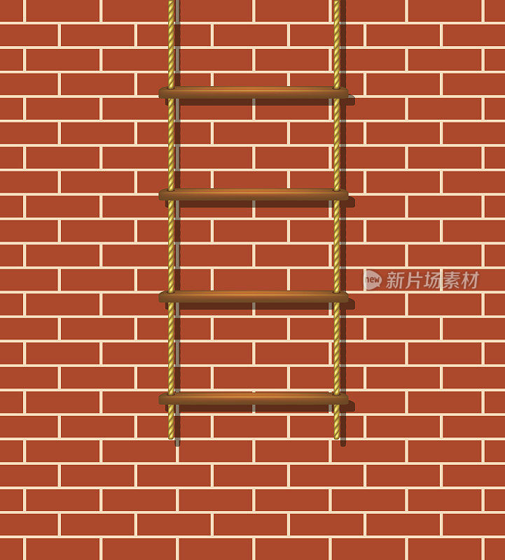 木制绳梯和砖墙