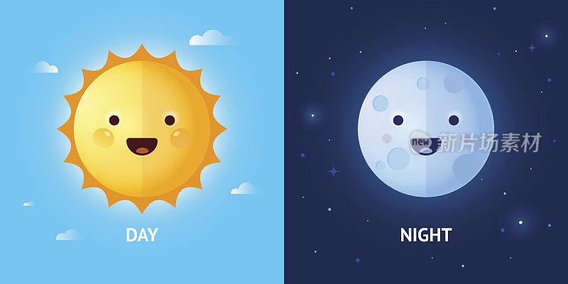 昼和夜插图与太阳和月亮