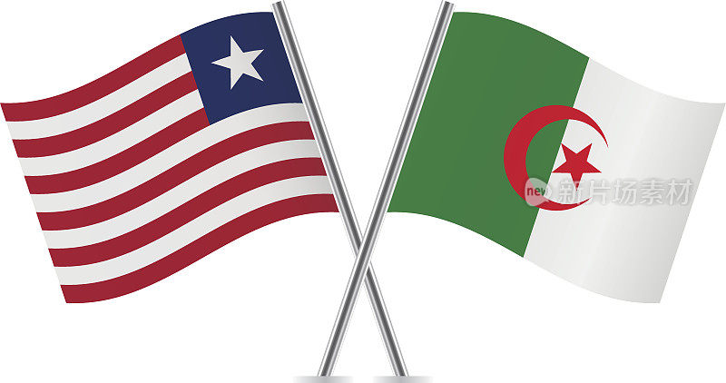 利比里亚和阿尔及利亚国旗。向量。