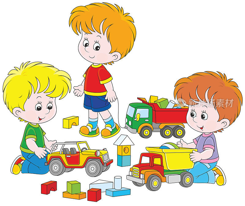 男孩们在玩玩具汽车