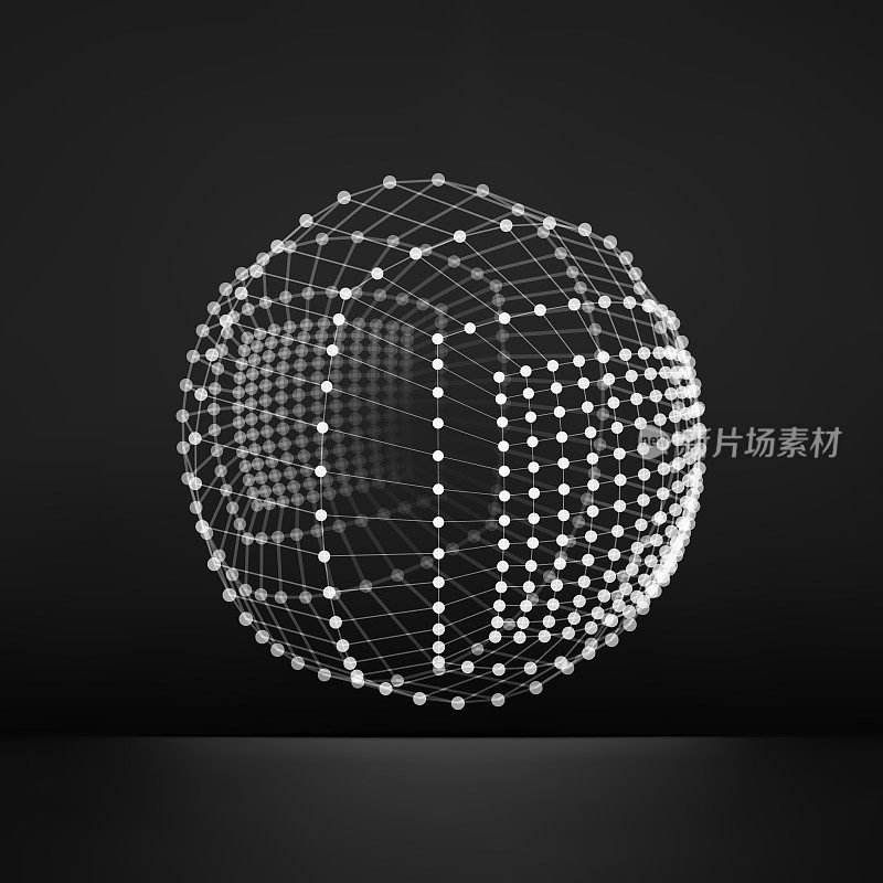 球体与连接线和点。全球数字连接。全球网格。线框图。3D技术风格。网络。