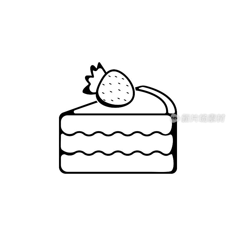 一块带有草莓图标的蛋糕。面包房图标元素。优质的平面设计。标志和符号收集图标为网站，网页设计，移动应用程序