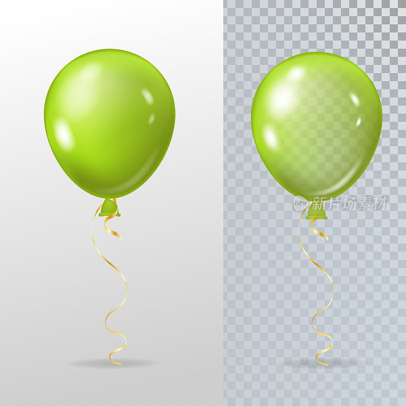 向量现实的绿色光泽和透明气球。