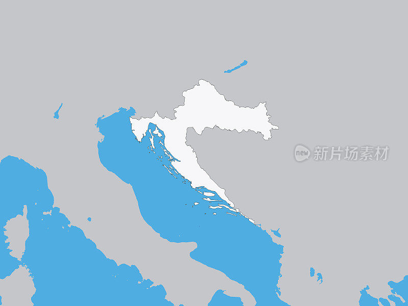 克罗地亚与周围地形的白色地图