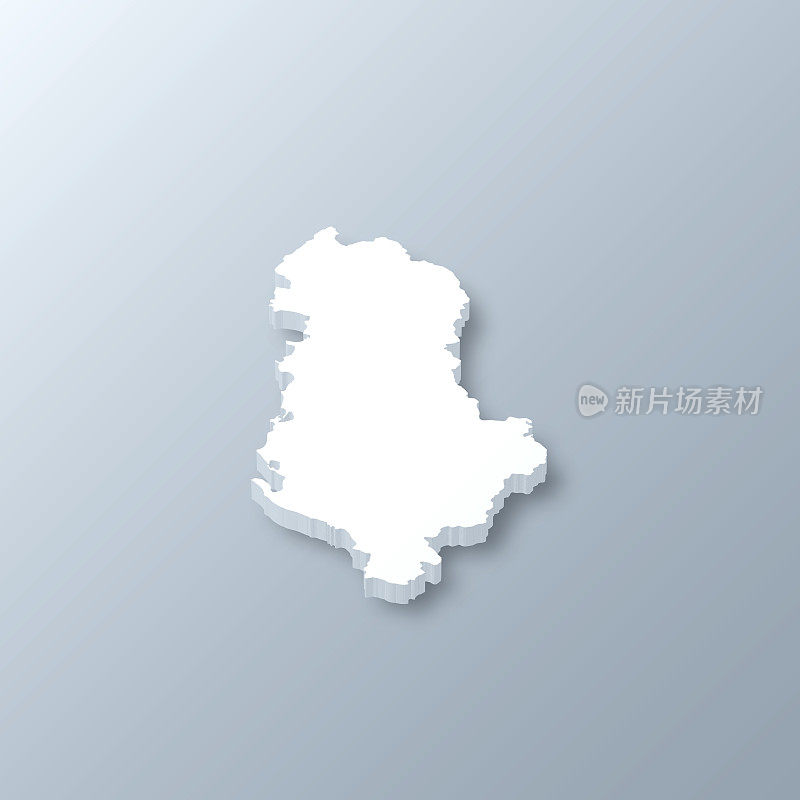 阿尔巴尼亚3D地图上的灰色背景