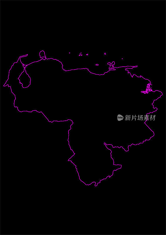 黑色背景下的委内瑞拉霓虹灯地图