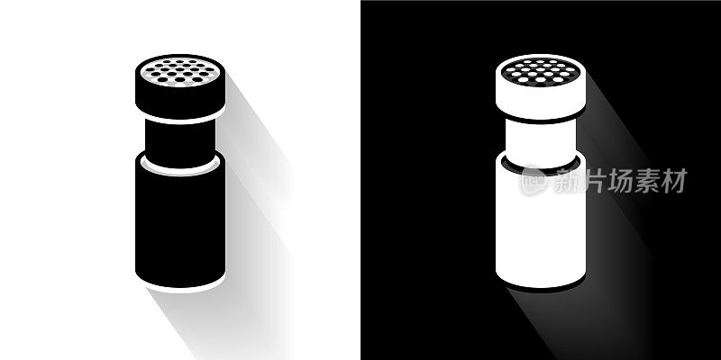 盐和胡椒瓶黑色和白色图标与长阴影