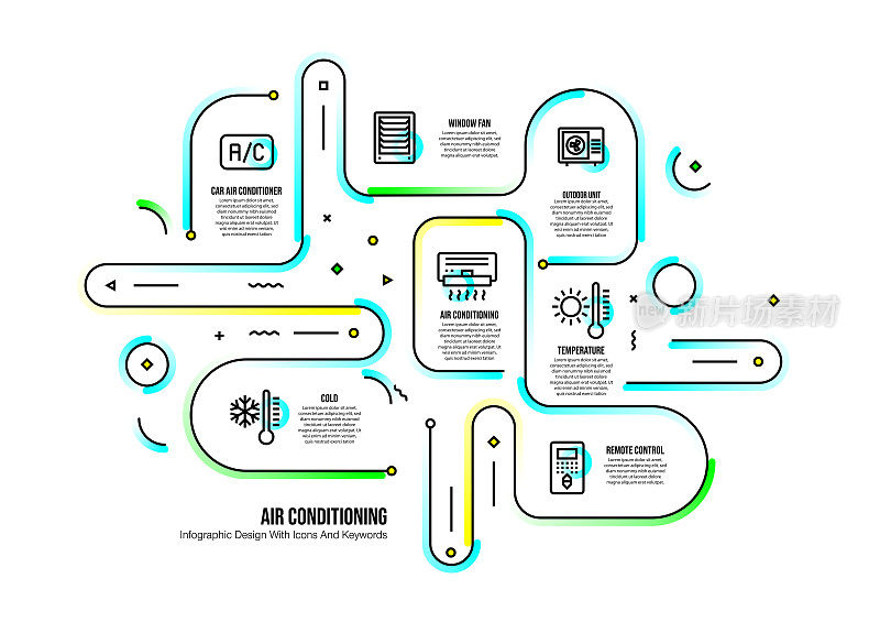 信息图设计模板与空调关键字和图标